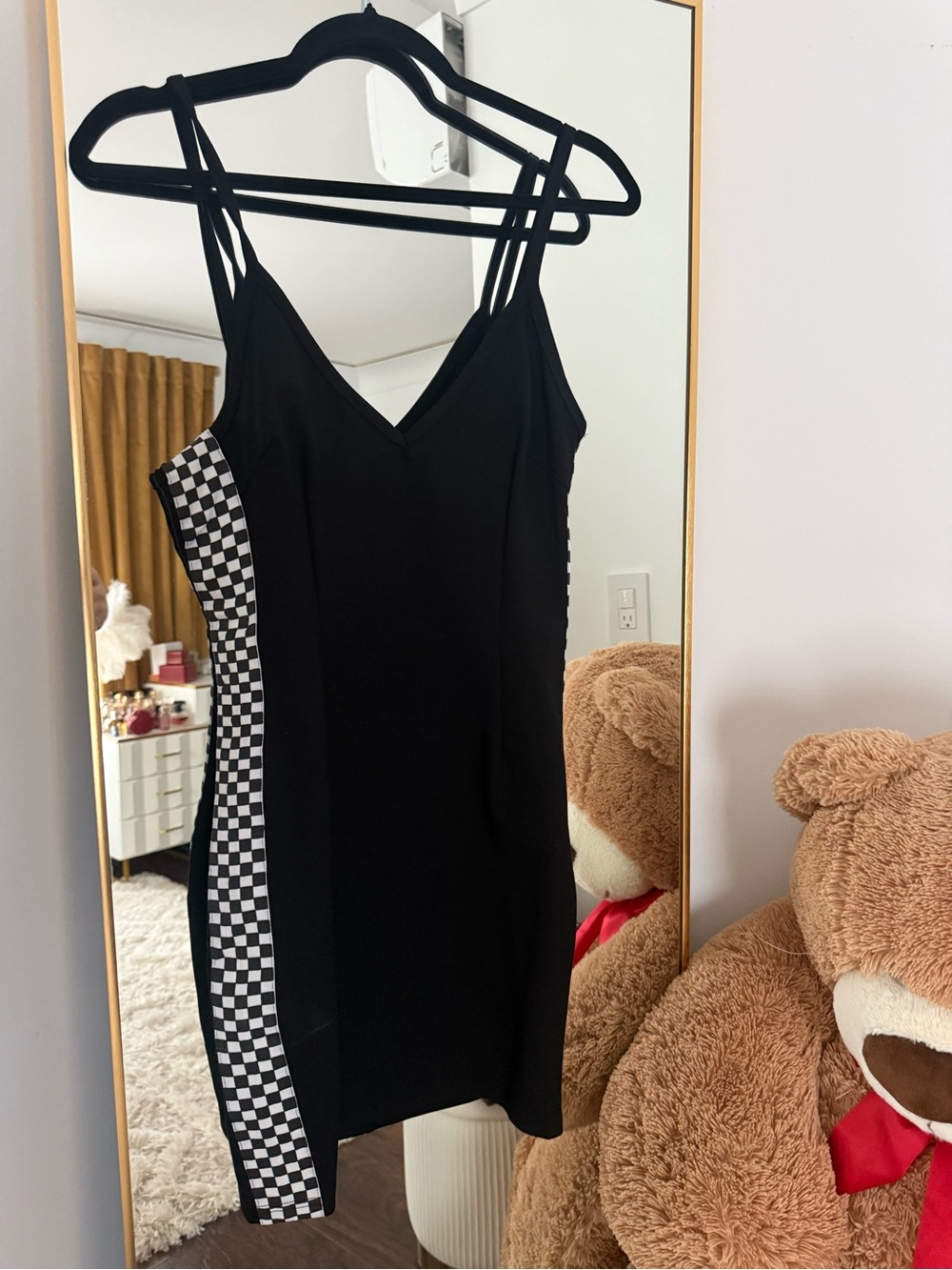 by the way. Black Mini Dress with Checkerboard Side Panels